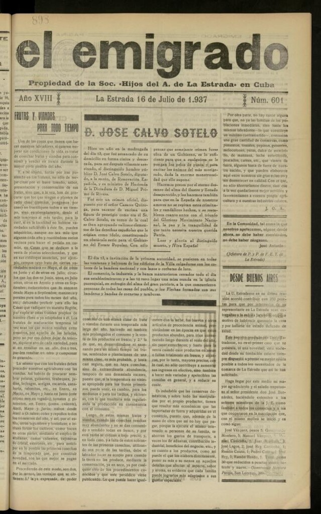 Miniatura de El Emigrado del 16 de julio de 1937, nº 601