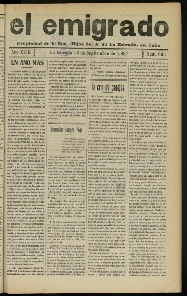 Miniatura de El Emigrado del 16 de septiembre de 1937, nº 605