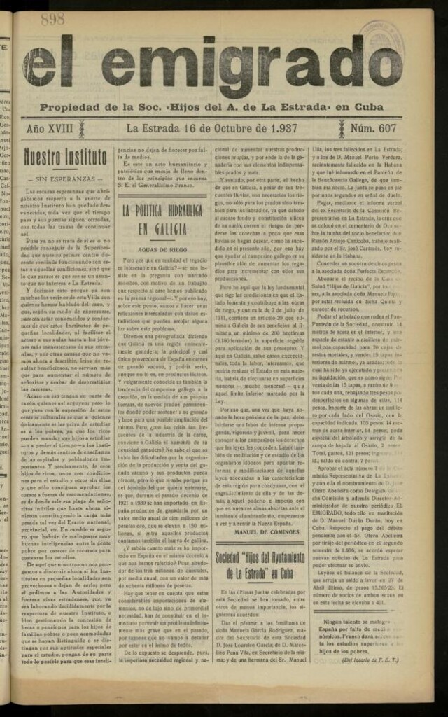 Miniatura de El Emigrado del 16 de octubre de 1937, nº 607