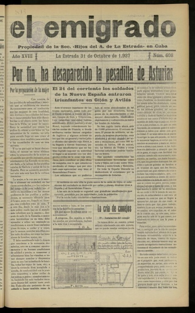 Miniatura de El Emigrado del 31 de octubre de 1937, nº 608