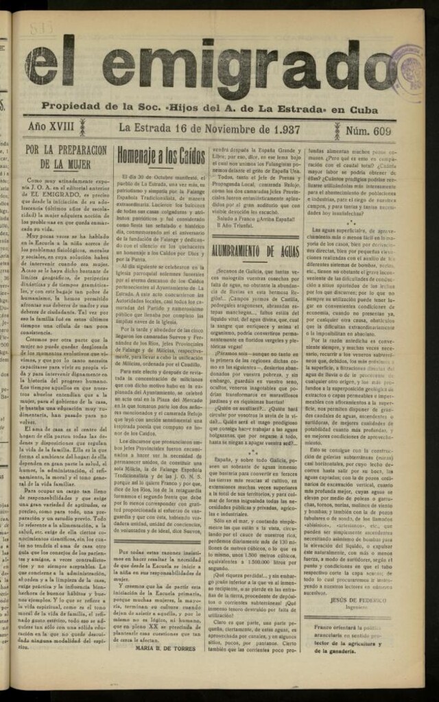 Miniatura de El Emigrado del 16 de noviembre de 1937, nº 609