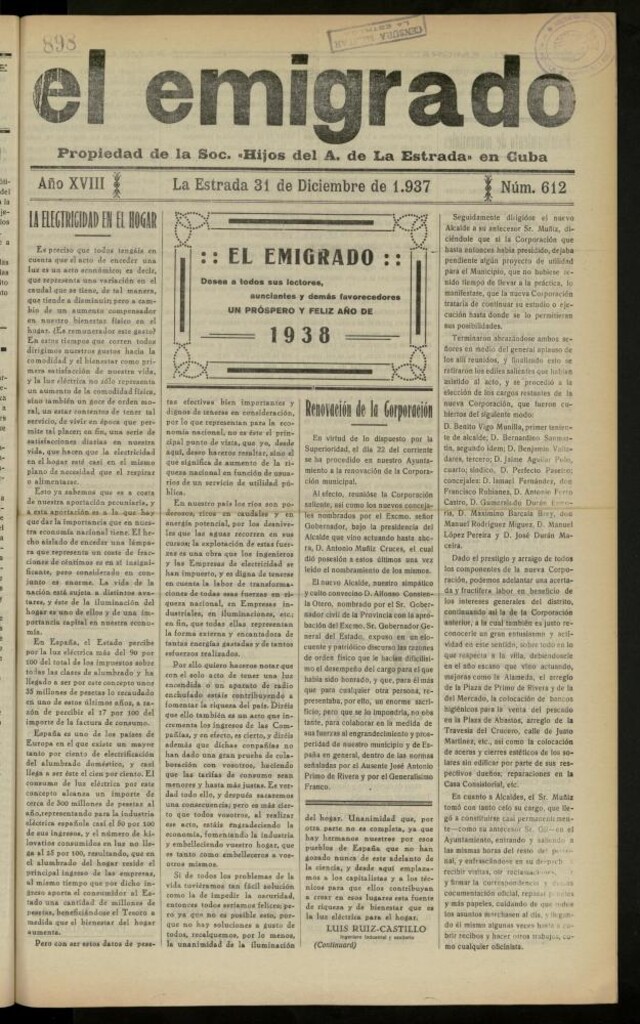 Miniatura de El Emigrado del 31 de diciembre de 1937, nº 612