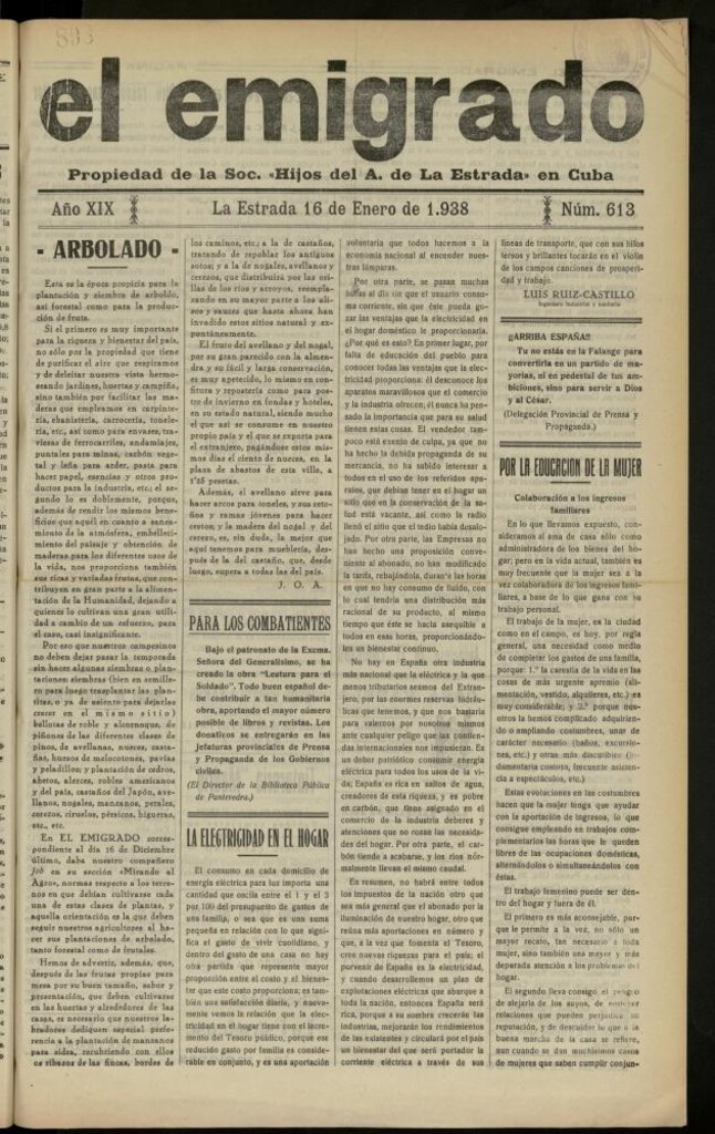Miniatura de El Emigrado del 16 de enero de 1938, nº 613