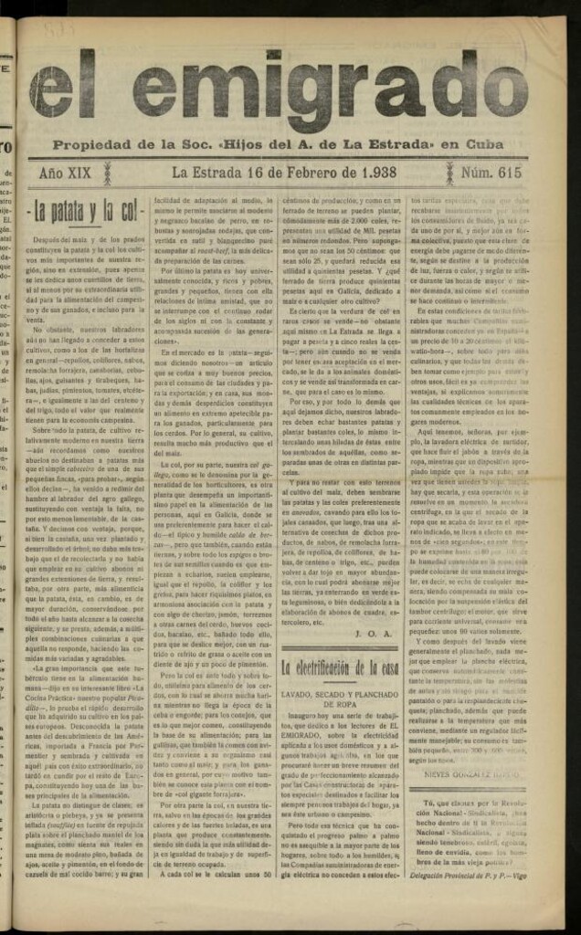 Miniatura de El Emigrado del 16 de febrero de 1938, nº 615