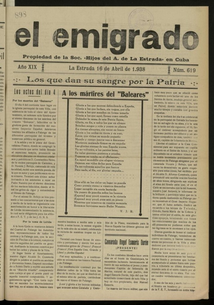 Miniatura de El Emigrado del 16 de abril de 1938, nº 619