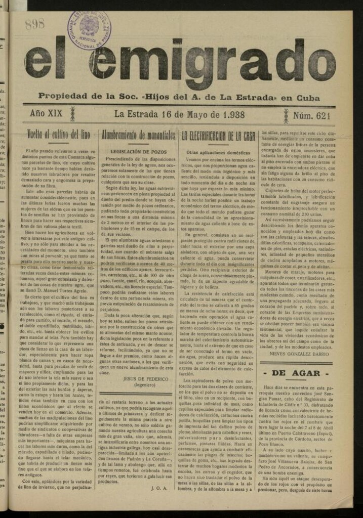 Miniatura de El Emigrado del 16 de mayo de 1938, nº 621