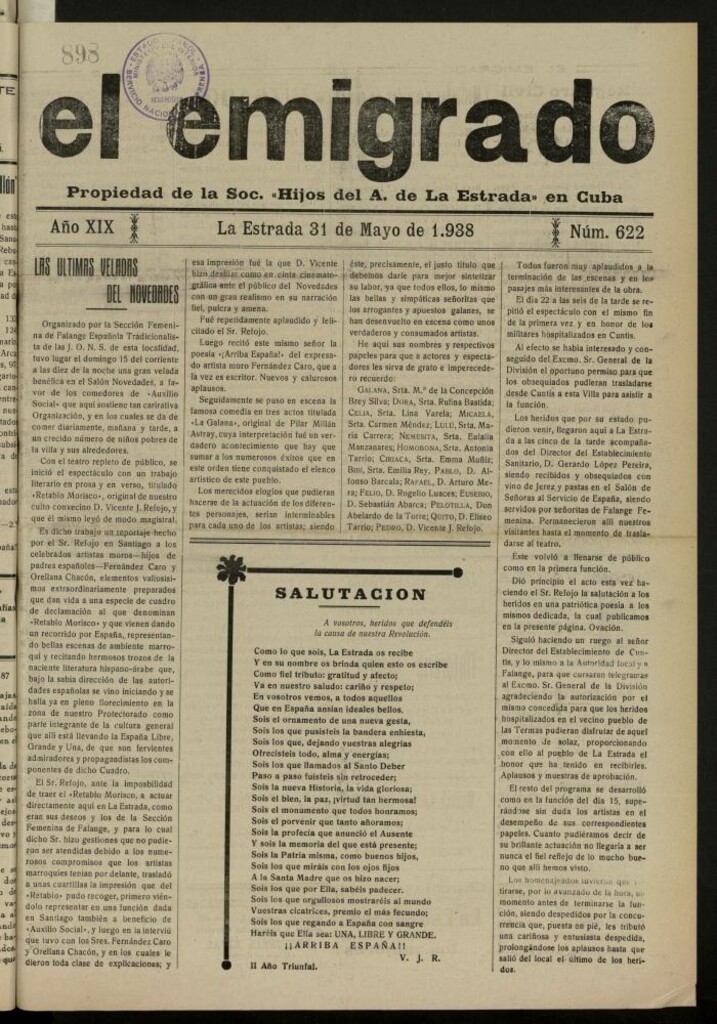 Miniatura de El Emigrado del 31 de mayo de 1938, nº 622