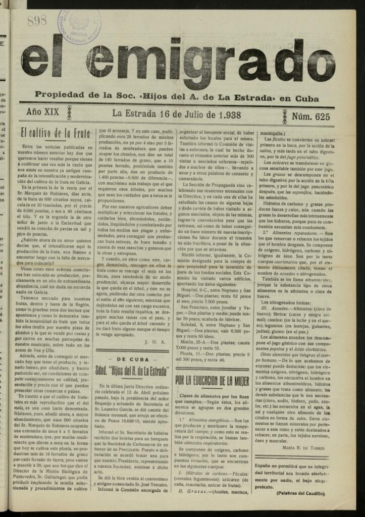 Miniatura de El Emigrado del 16 de julio de 1938, nº 625