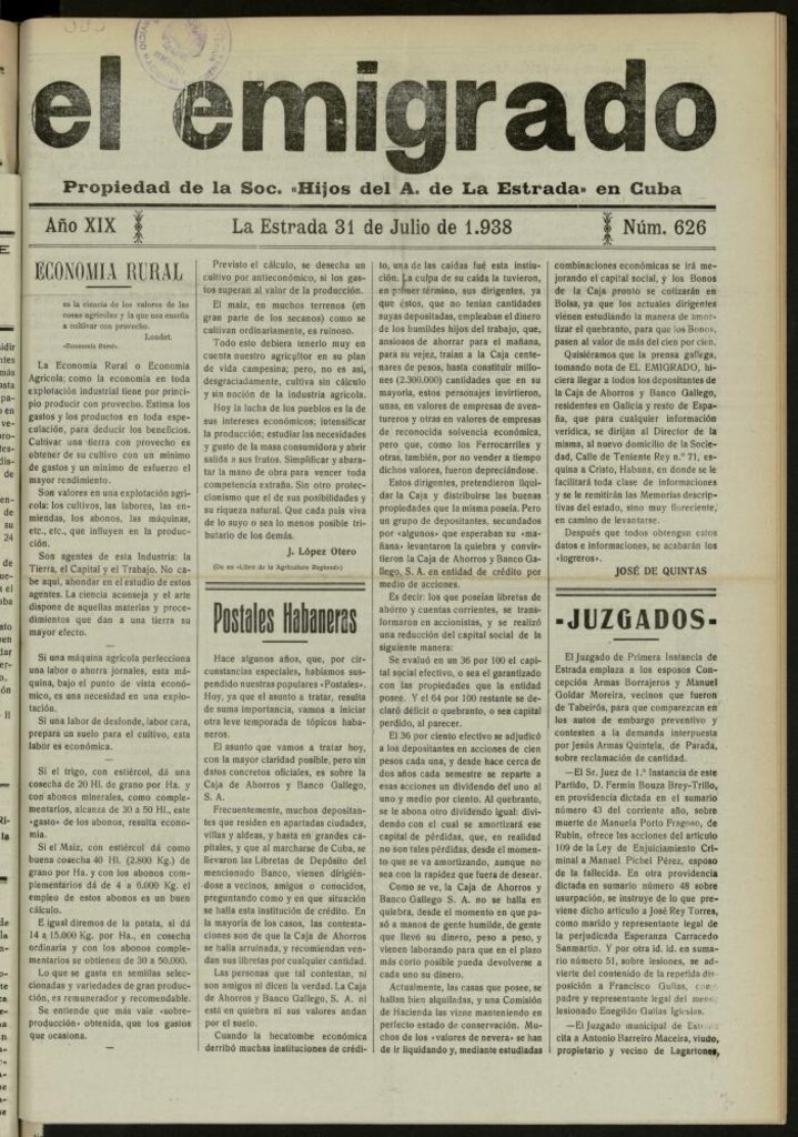 Miniatura de El Emigrado del 31 de julio de 1938, nº 626