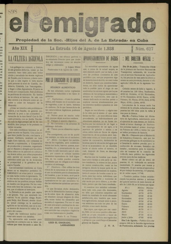 Miniatura de El Emigrado del 16 de agosto de 1938, nº 627