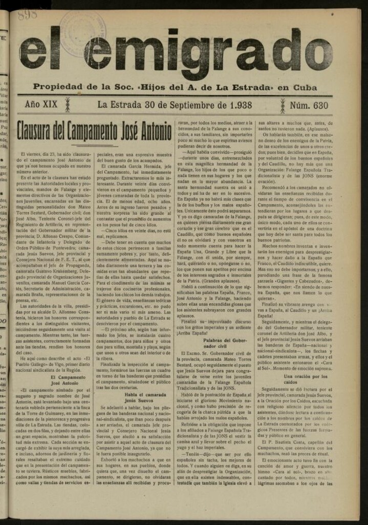 Miniatura de El Emigrado del 30 de septiembre de 1938, nº 630