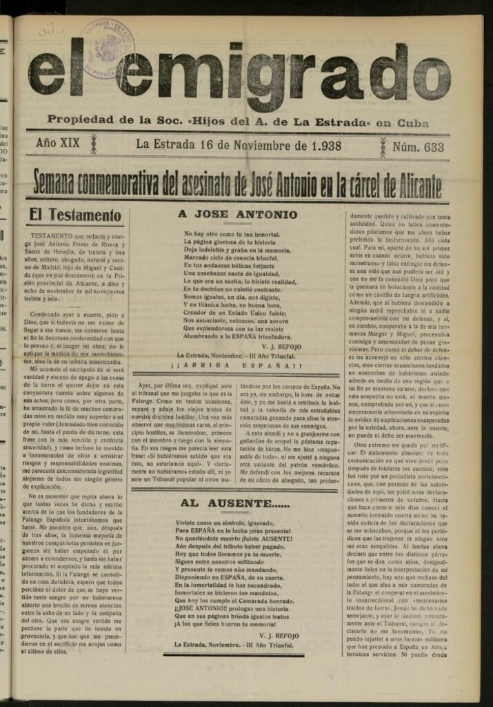 Miniatura de El Emigrado del 16 de noviembre de 1938, nº 633