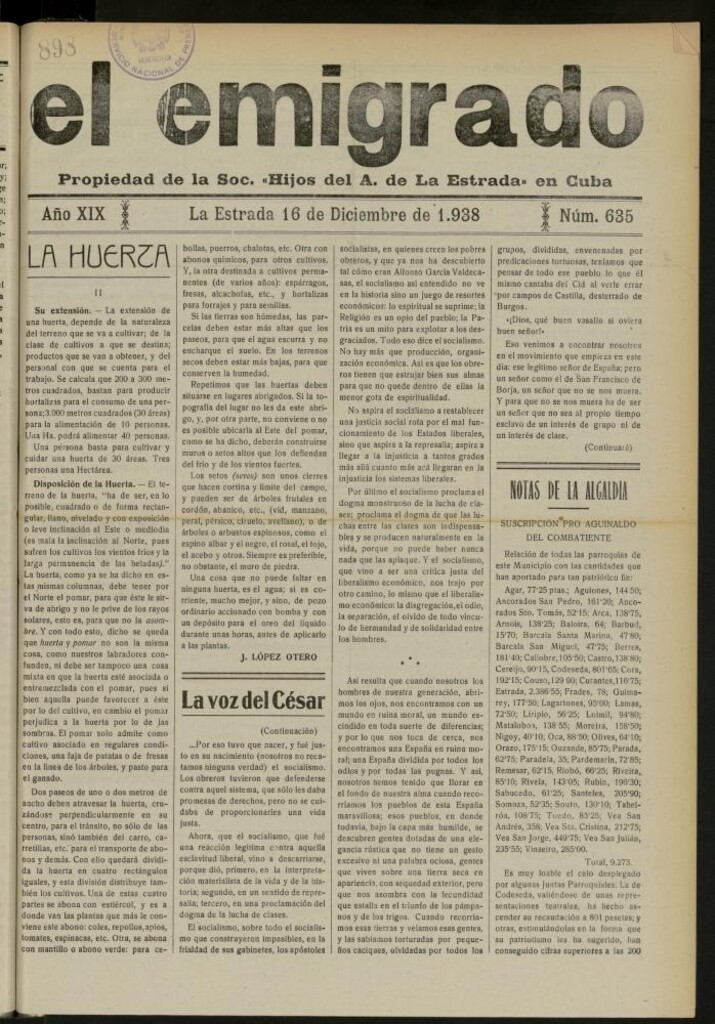 Miniatura de El Emigrado del 16 de diciembre de 1938, nº 635