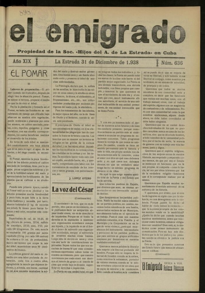 Miniatura de El Emigrado del 31 de diciembre de 1938, nº 636