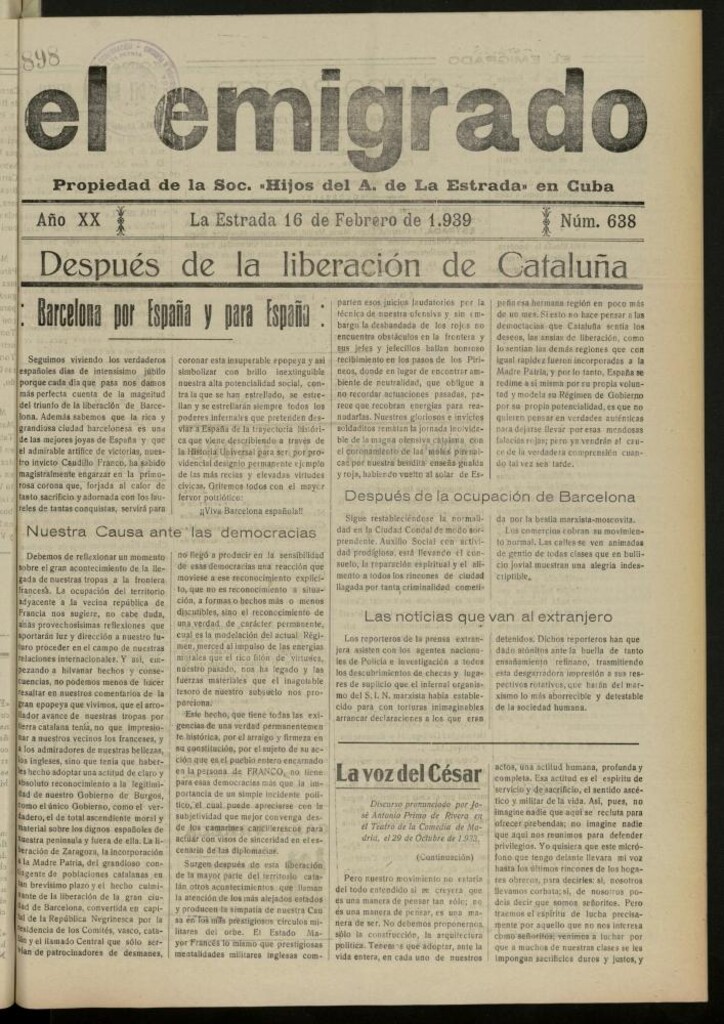 Miniatura de El Emigrado del 16 de febrero de 1939, nº 638