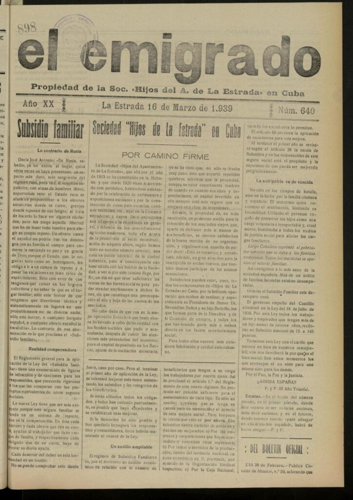Miniatura de El Emigrado del 16 de marzo de 1939, nº 640