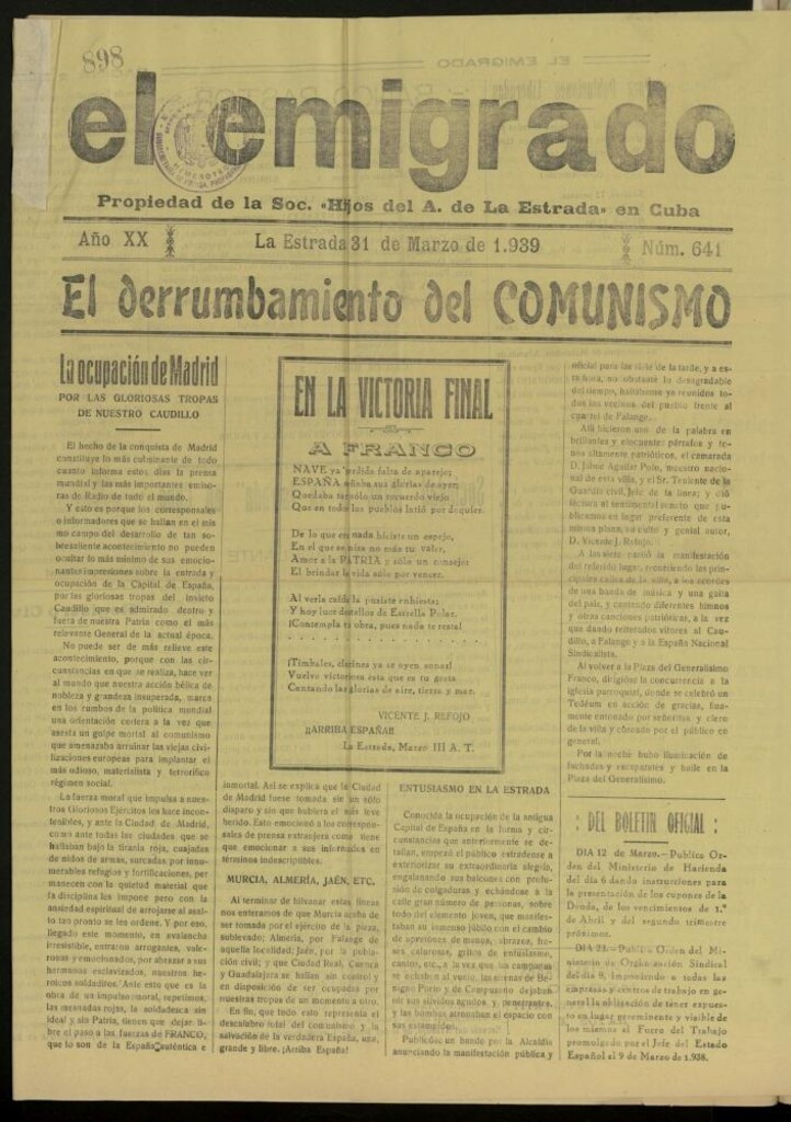 Miniatura de El Emigrado del 31 de marzo de 1939, nº 641