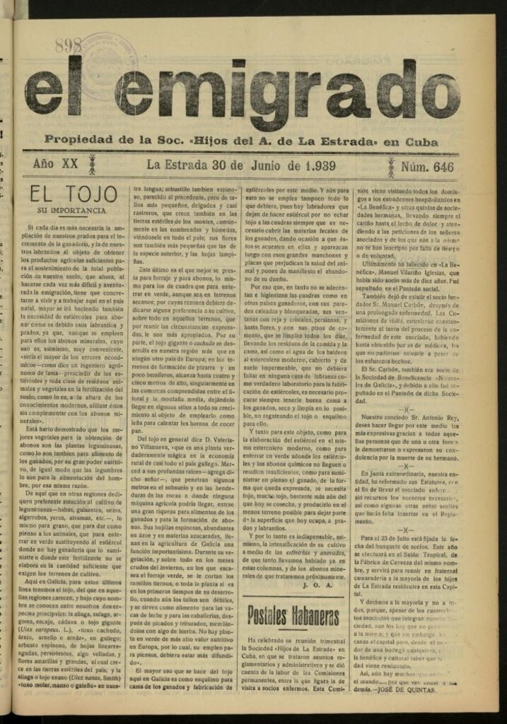 Miniatura de El Emigrado del 30 de junio de 1939, nº 646