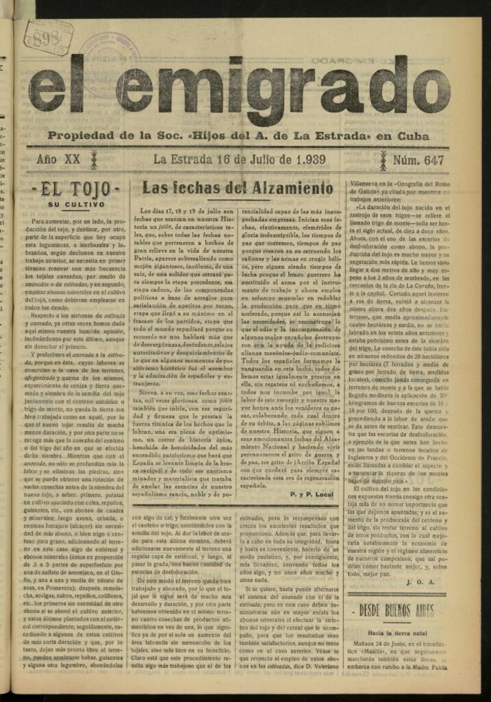 Miniatura de El Emigrado del 16 de julio de 1939, nº 647