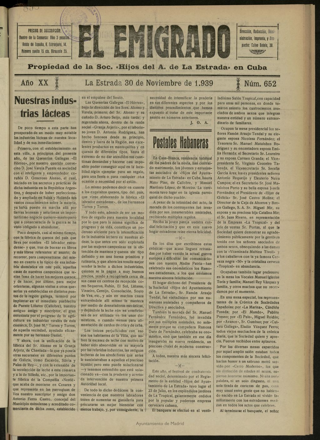Miniatura de El Emigrado del 30 de noviembre de 1939, nº 652