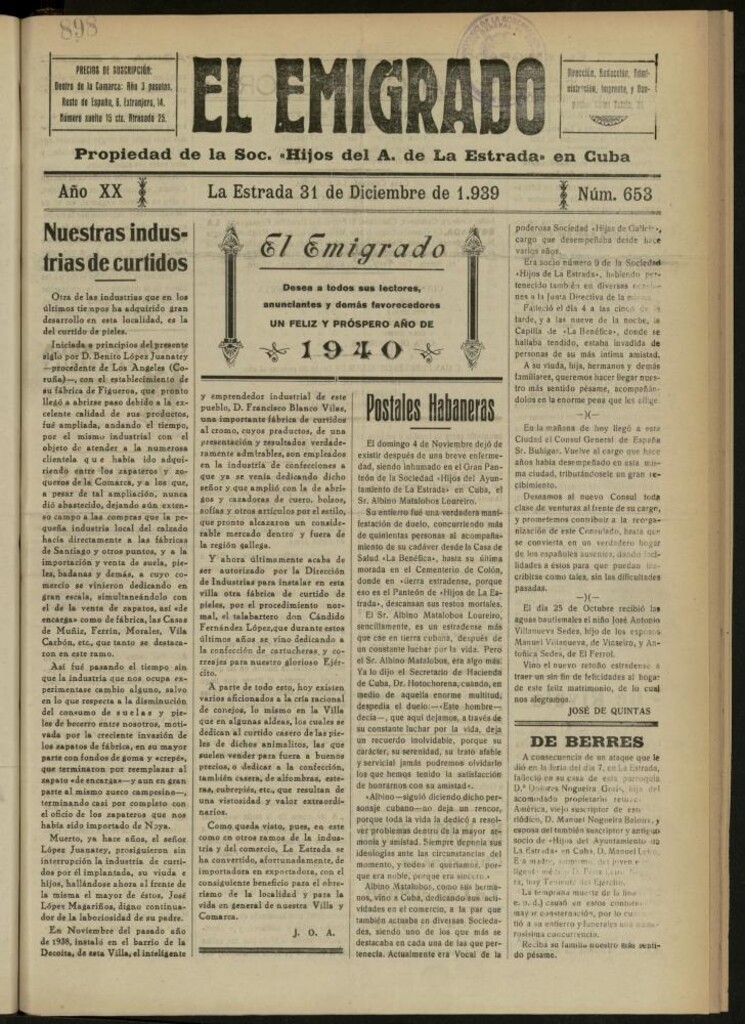 Miniatura de El Emigrado del 31 de diciembre de 1939, nº 653