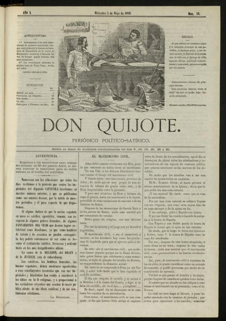 Miniatura de Don Quijote : periódico político satírico del 5 de mayo de 1869, nº 25