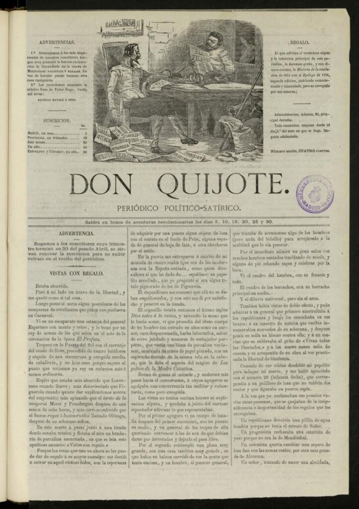 Miniatura de Don Quijote : periódico político satírico del 10 de mayo de 1869, nº 26