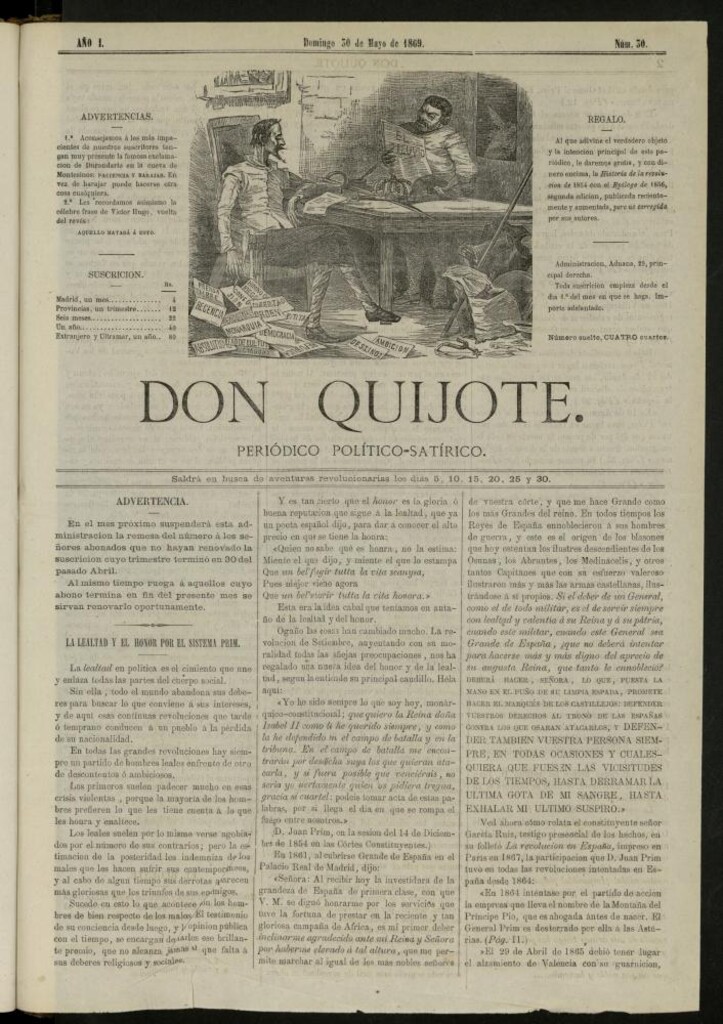 Miniatura de Don Quijote : periódico político satírico del 30 de mayo de 1869, nº 30