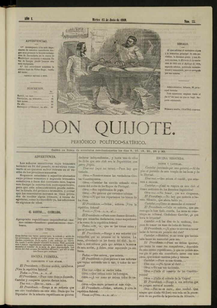 Miniatura de Don Quijote : periódico político satírico del 15 de junio de 1869, nº 33