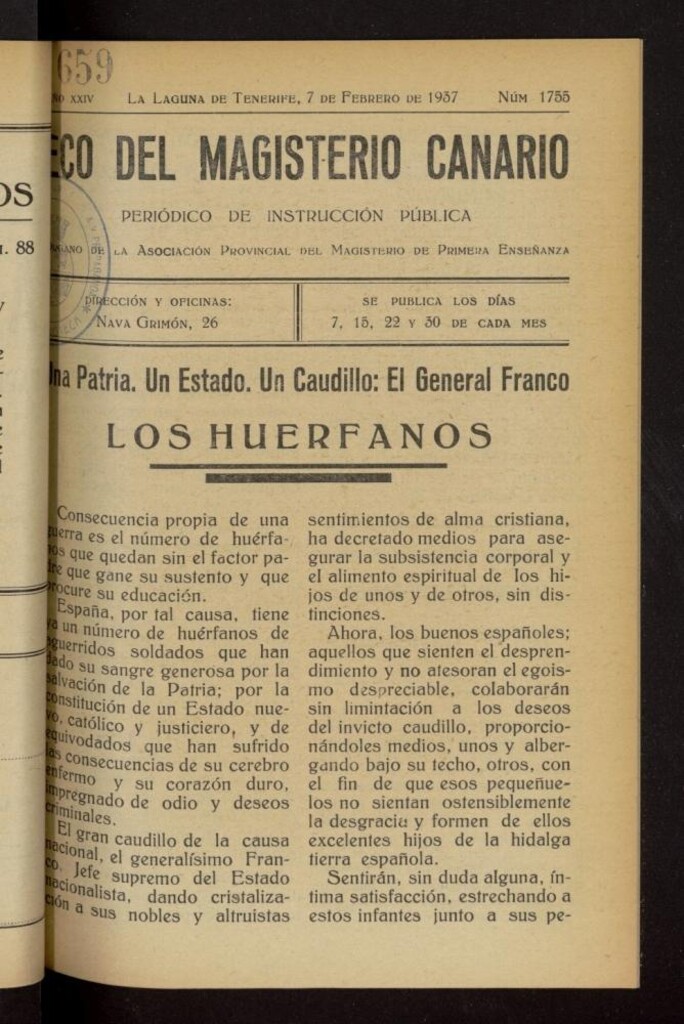 Miniatura de Eco del Magisterio Canario: periódico de instrucción pública del 7 de febrero de 1937, nº 1755
