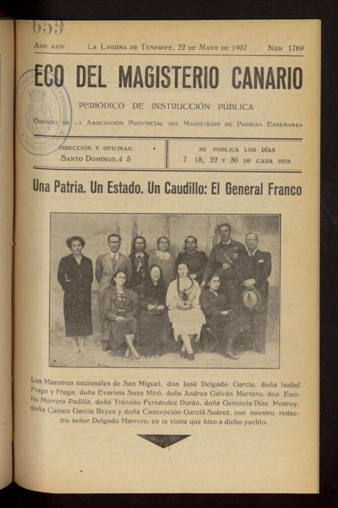 Miniatura de Eco del Magisterio Canario: periódico de instrucción pública del 22 de mayo de 1937, nº 1769