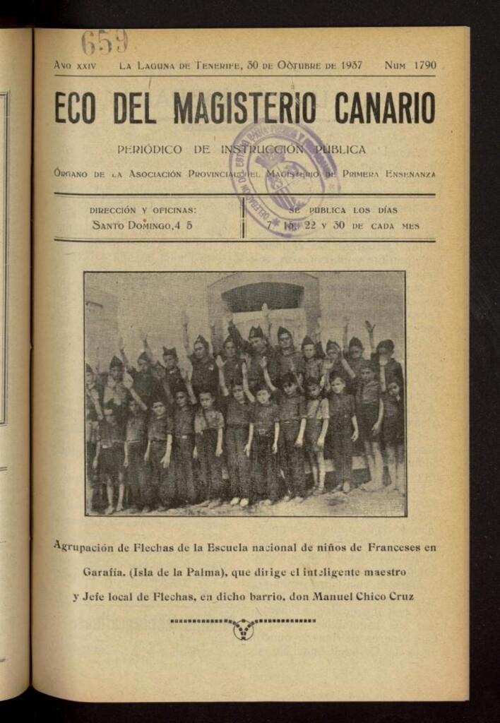 Miniatura de Eco del Magisterio Canario: periódico de instrucción pública del 30 de octubre de 1937, nº 1790