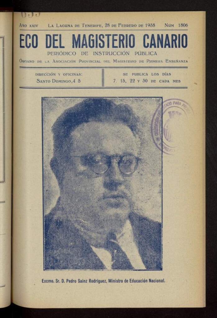 Miniatura de Eco del Magisterio Canario: periódico de instrucción pública del 28 de febrero de 1938, nº 1806