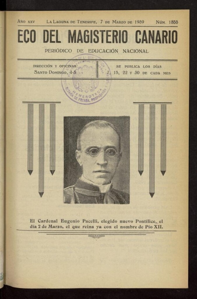 Miniatura de Eco del Magisterio Canario: periódico de instrucción pública del 7 de marzo de 1939, nº 1855