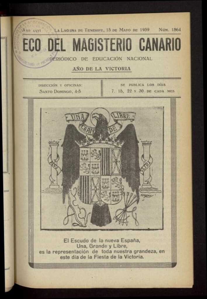 Miniatura de Eco del Magisterio Canario: periódico de instrucción pública del 15 de mayo de 1939, nº 1864
