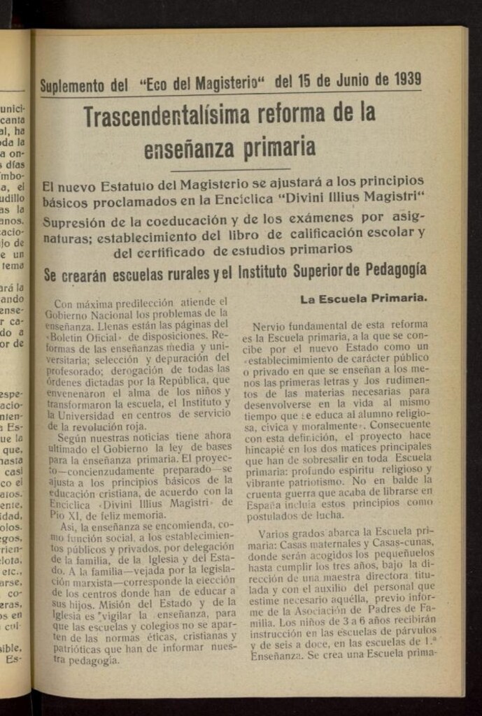 Miniatura de Suplemento del Eco del Magisterio Canario del 15 de junio de 1939