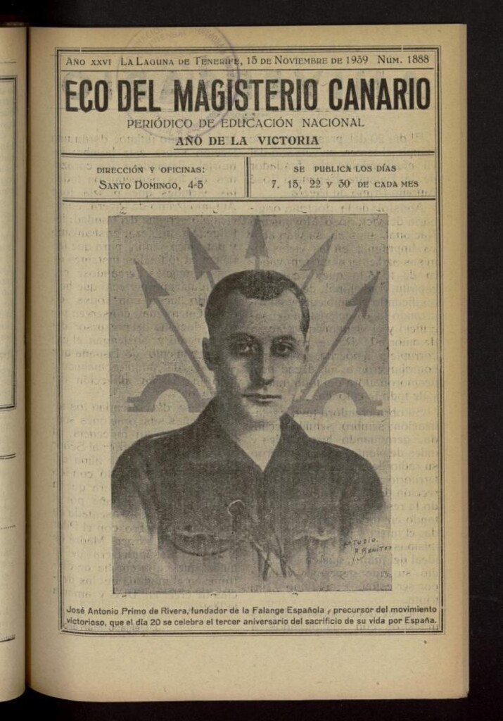 Miniatura de Eco del Magisterio Canario: periódico de instrucción pública del 15 de noviembre de 1939, nº 1888