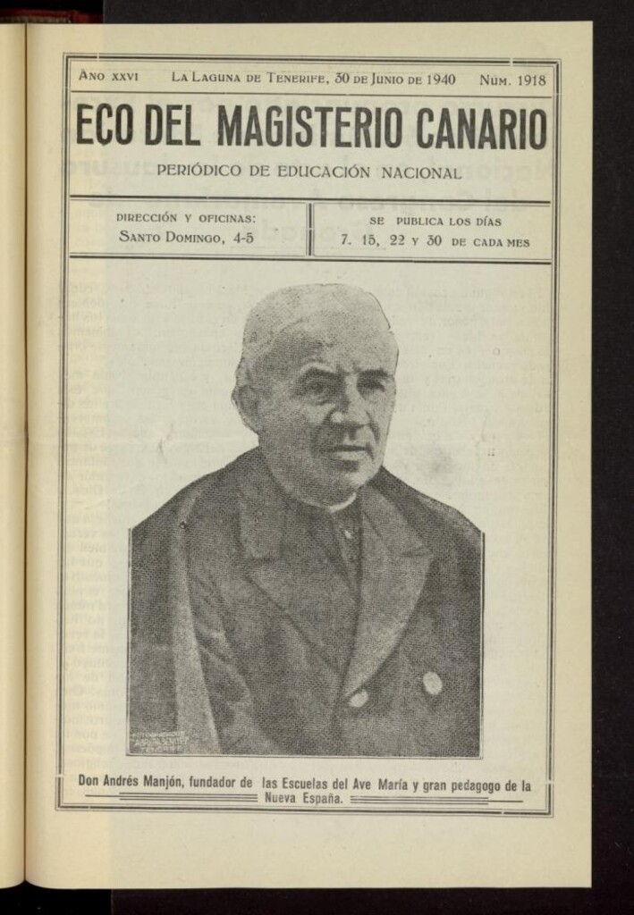 Miniatura de Eco del Magisterio Canario: periódico de instrucción pública del 30 de junio de 1940, nº 1918