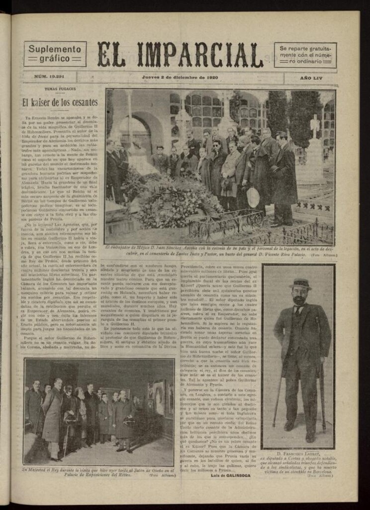 Miniatura de El Imparcial : suplemento gráfico del 2 de diciembre de 1920, nº 19291