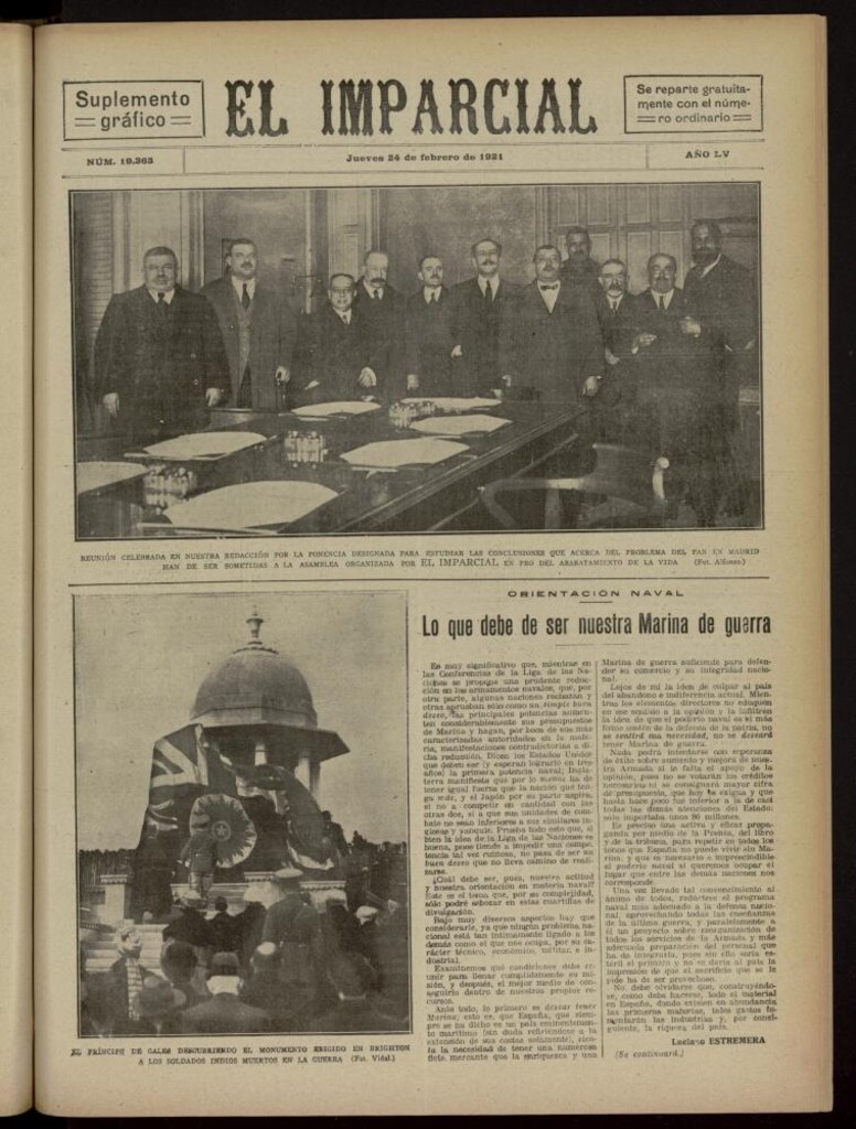 Miniatura de El Imparcial : suplemento gráfico del 24 de febrero de 1921, nº 19363