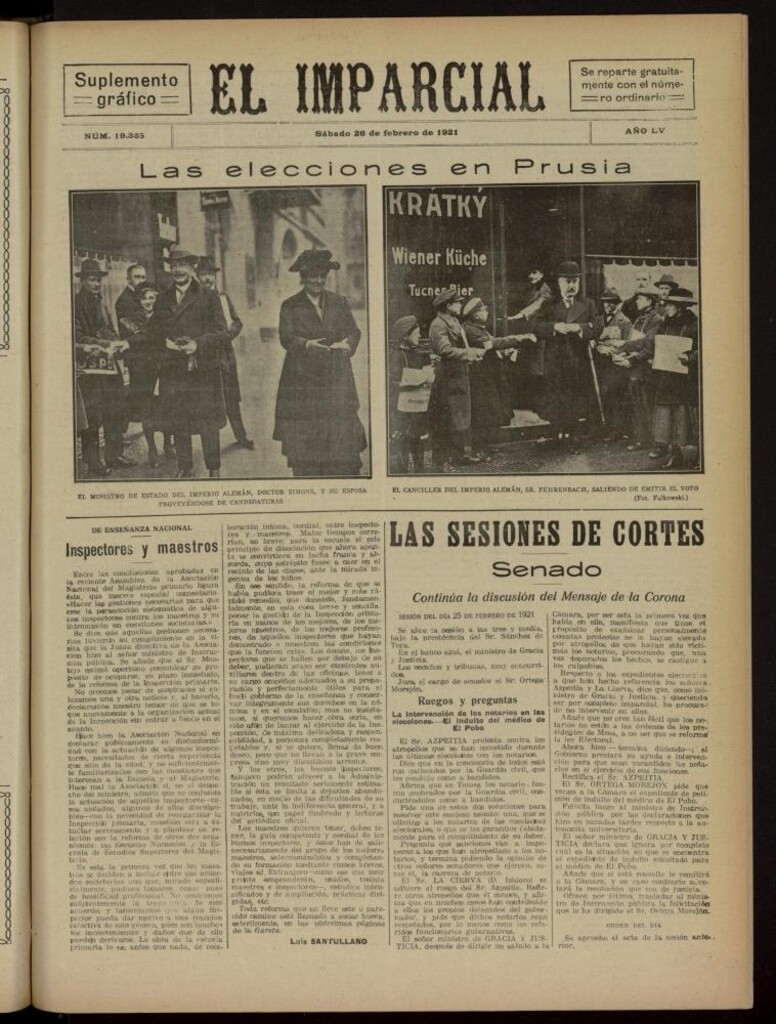 Miniatura de El Imparcial : suplemento gráfico del 26 de febrero de 1921, nº 19365