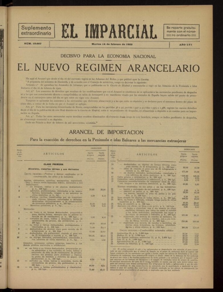 Miniatura de El Imparcial : suplemento extraordinario del 14 de febrero de 1922, nº 19667