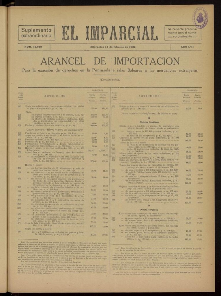 Miniatura de El Imparcial : suplemento extraordinario del 15 de febrero de 1922, nº 19668