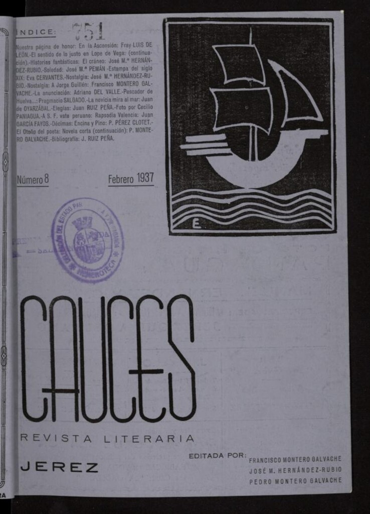 Miniatura de Cauces : revista literaria de febrero de 1937, nº 8