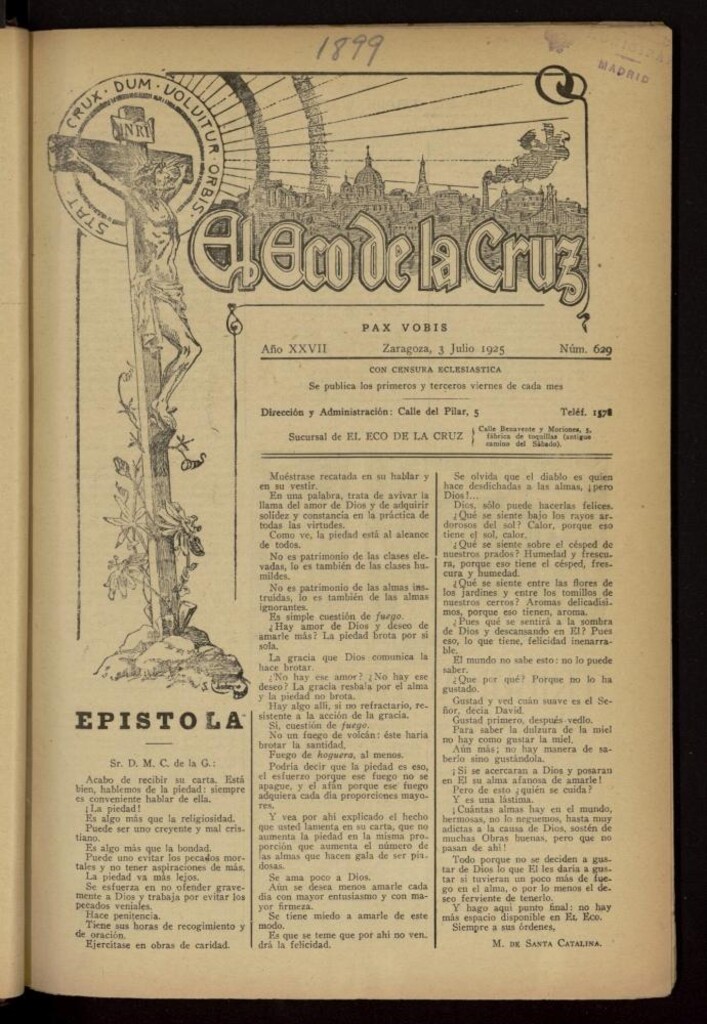 Miniatura de El Eco de la Cruz del 3 de julio de 1925, nº 629