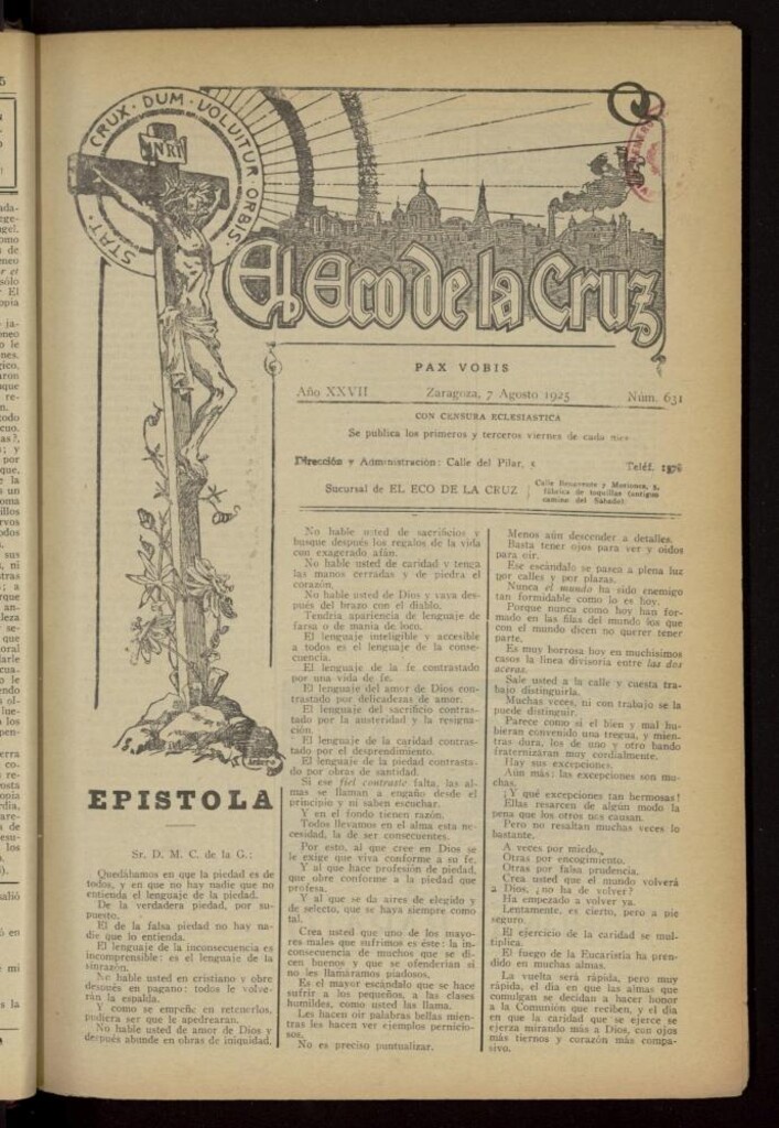 Miniatura de El Eco de la Cruz del 7 de agosto de 1925, nº 631