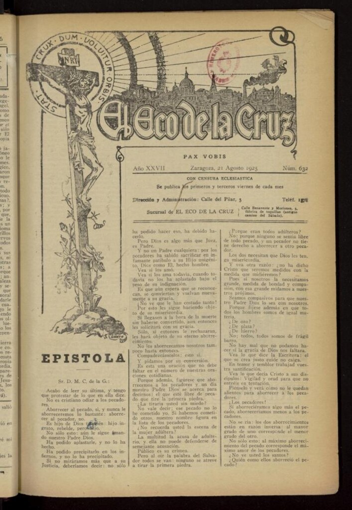 Miniatura de El Eco de la Cruz del 21 de agosto de 1925, nº 632