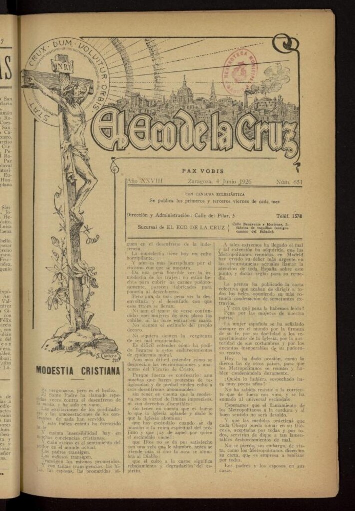 Miniatura de El Eco de la Cruz del 4 de junio de 1926, nº 651