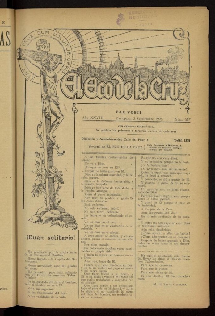 Miniatura de El Eco de la Cruz del 3 de septiembre de 1926, nº 657