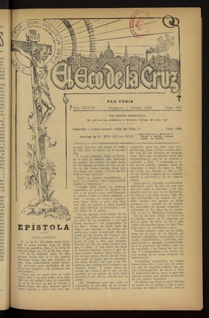 Miniatura de El Eco de la Cruz del 1 de octubre de 1926, nº 659